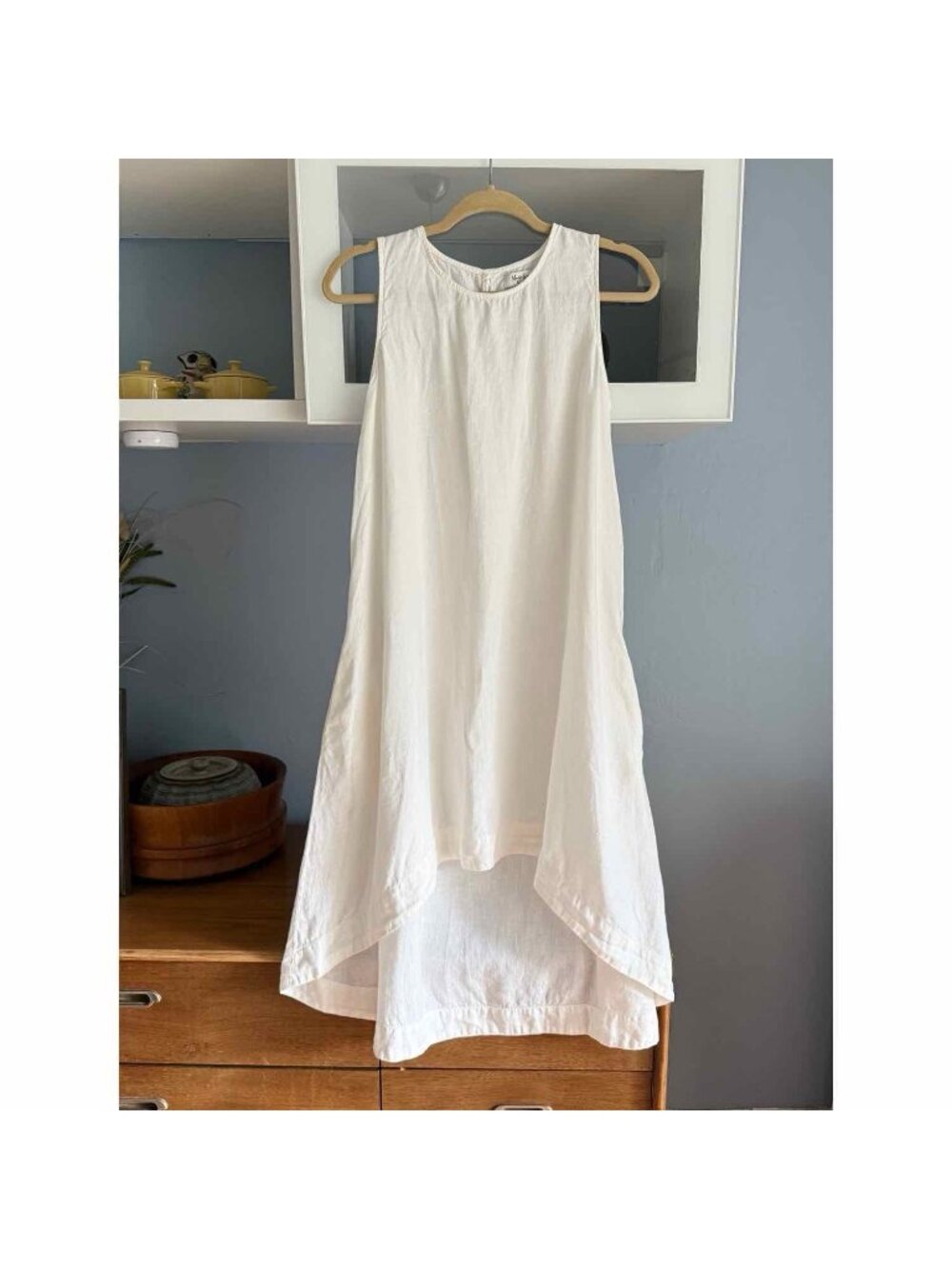 Magic Linen Royal Toscana 100% Linen White Hi-Low Dress Pockets XS